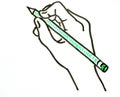 Hand drawing of a hand with a green pencil Royalty Free Stock Photo