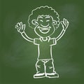 Hand drawing Happy Man on Green board -Vector illustration