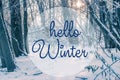 Hand drawing Hello Winter inscription. Winter holiday compositio Royalty Free Stock Photo