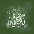 Hand drawing Hungry man on Green board -Vector illustration Royalty Free Stock Photo