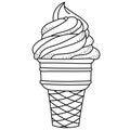 Hand drawing ice cream; black and white vector illustration.