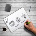 Hand drawing idea creation process Royalty Free Stock Photo