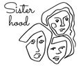 Hand drawing illustration abstract line portraits woman. Depicts sisterhood. Drawn with one continuous line