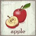 Hand drawing illustration of apple. Fresh fruit sketch background