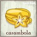 Hand drawing illustration of carambola. Fresh fruit sketch background