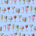 Hand drawing. Illustration cocktails. Seamless pattern. Royalty Free Stock Photo