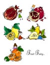 Hand drawing. Illustration of fruits and fruit fairy. Seamless pattern.