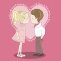 Hand drawing illustration with kissing teens Royalty Free Stock Photo