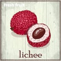 Hand drawing illustration of lichee. Fresh fruit sketch background