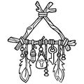 Hand drawing illustration. A triangular dreamcatcher Royalty Free Stock Photo