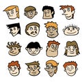 hand drawing illustrationcartoon head set for design, character, illustration, icon