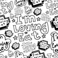 Hand drawing im loving eat letters doodle seamless pattern
