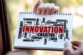 Innovation word cloud concept on a notepad Royalty Free Stock Photo