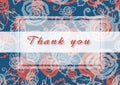 Hand drawing lettering on colorful Background. Thank you - phrase. Red roses Royalty Free Stock Photo