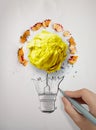 Hand drawing light bulb and crumpled paper Royalty Free Stock Photo