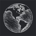 Hand drawing line icon. Globe outline drawing