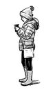 Sketch of a littl girl drinking a hot tea on a stroll