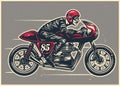 Hand drawing man riding a cafe racer Royalty Free Stock Photo