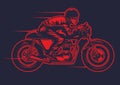 Hand drawing of man riding old cafe racer motorcycle Royalty Free Stock Photo