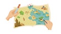 Hand Drawing on a Map with Landmarks, vector design Generative AI Royalty Free Stock Photo