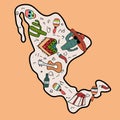 Hand drawing doodle style map of Mexico. Royalty Free Stock Photo