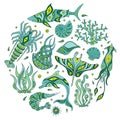 Hand drawing marine life. Vector. Royalty Free Stock Photo