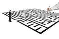 Hand drawing maze with thoughful businessman standing in from Royalty Free Stock Photo