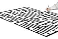 Hand drawing maze in white