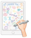 Hand drawing medical science element doodle on tablet Royalty Free Stock Photo