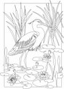 Hand drawing monochrome bird with flowers color page.