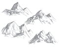 Hand drawing mountain peaks isolated retro etching sketch vector illustration