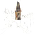 Hand drawing of Old City of Prague in watercolor style: cathedral of st. Wenceslas Royalty Free Stock Photo