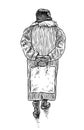 Hand drawing of an old woman going down the street Royalty Free Stock Photo