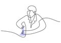 Hand drawing one single continuous line of scientist do experiment isolated on white background