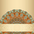 Hand-drawing ornamental floral abstract lace round isolated on soft gold gradient colored background