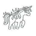 Hand drawing outline walking unicorn icon isolated on white