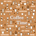 hand drawing pattern background coofee time food element doodle concept illustration Royalty Free Stock Photo