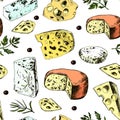 Hand drawing pattern with different cheeses.