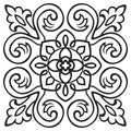 Hand drawing pattern for tile in black and white colors. Italian majolica style