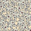 Hand drawing pen brush stroke outline simple flower illustration seamless repeat pattern Royalty Free Stock Photo
