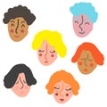 Hand drawing peoples faces collection. Doodle vector illustration