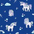 Pink unicorns on the navy blue seamless pattern Royalty Free Stock Photo