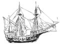 Hand Drawing Pirate Ship Vector Vintage Stock Illustration