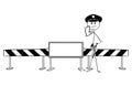 Hand Drawing of Policemen Standing Near Road Block With Empty Sign