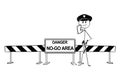 Hand Drawing of Policemen Standing Near Road Block With No-Go Area Sign
