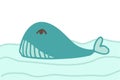 Hand drawing pretty blue whale in the ocean design. Vector illustration design for fashion fabrics, textile graphics, prints.