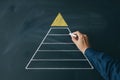 Hand drawing a pyramid chart on a chalkboard for business strategy and growth planning concept Royalty Free Stock Photo