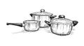 Hand Drawing of Set of Cooking Pots Royalty Free Stock Photo