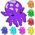 Hand drawing. Set of octopuses in different colors. Octopus Dumbo. Royalty Free Stock Photo