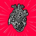 Hand drawing sketch anatomical heart. Lettering doodle vector illustration. Many inspirations in heart shape Royalty Free Stock Photo